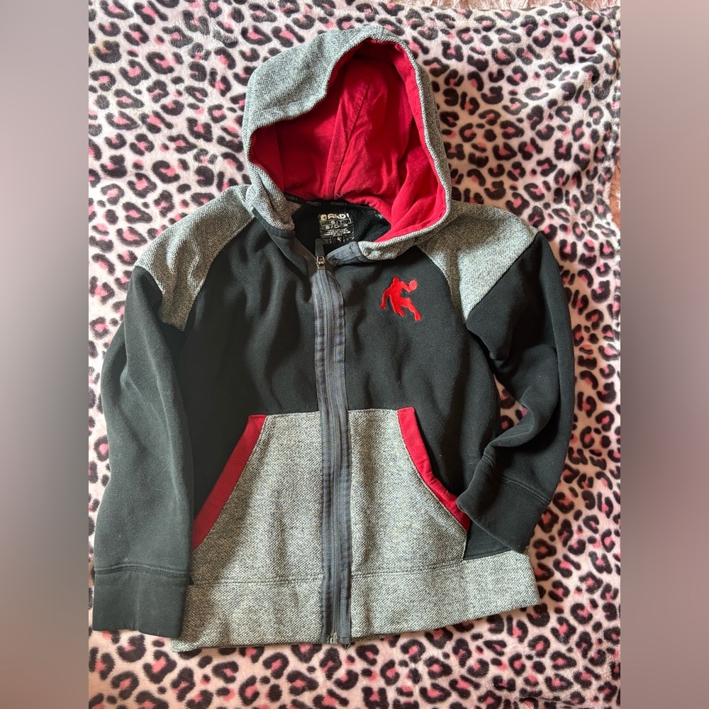 AND1 Black and Gray Hoodie with Red Details